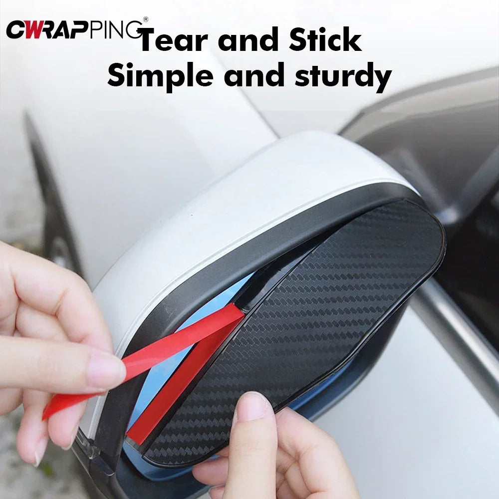 Eliteridegear car rearview mirror rain eyebrow with carbon fiber sun visor shade for clear vision and rain protection.