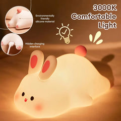 Cute bunny cartoon night light by shopxpress.uk with USB rechargeability, touch dimming, ideal for children's bedside sleep.
