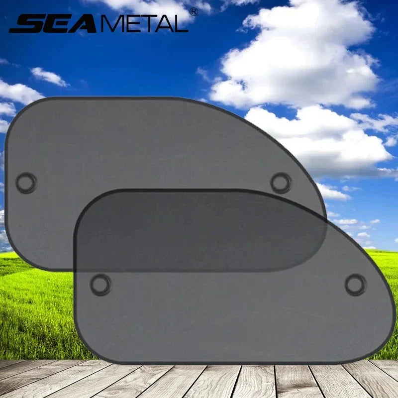 Eliteridegear SEAMETAL 2-pack car window sunshade covers with UV protection, black front and rear sun shields for summer driving.