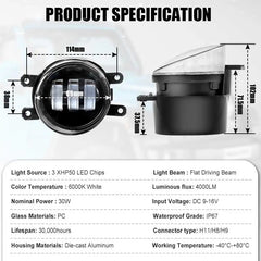 Eliteridegear 3 inch LED fog light, 30W, 6000K white flat driving beam for off-road and off-road driving lamps.