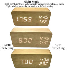 NieNeinChoice Voice Control Wood Digital Alarm Clock Bedroom