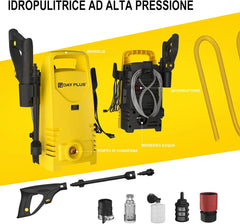 Eliteridegear electric high pressure washer with adjustable lance, 120bar, 1600W, 7m hose, suitable for cleaning cars, terraces, gardens