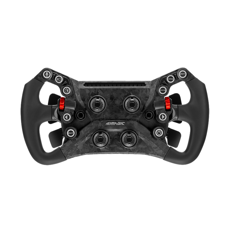 Simagic GT NEO Formula Wheel with carbon finish and LCD display, featuring 12 buttons for racing simulation setups.