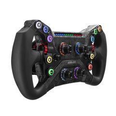 Simagic GT NEO Formula racing wheel with carbon finish, LCD display, and 12 buttons for Sim racing setups.