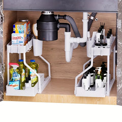 Space Saving 2 Tier Pull Out Storage Box Durable Large Capacity Kitchen Bathroom Essential Drawer Organizer