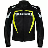 Suzuki Motorcycle Racing Black And Yellow Leather Jacket
