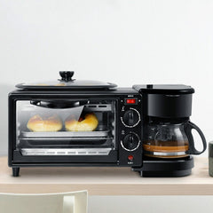 3 in 1 Electric Breakfast Machine Multifunction Coffee Maker + Frying Pan + Mini Oven Household Bread Pizza Oven, 3 in 1 Multifunction Coffee Maker
