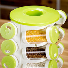 16pcs / Set Seasoning Cans Pepper Salt Cruet Plastic Bottle Kitchen Spice Jar Pepper Shaker Box Spice Rack Set, 16 in 1 Seasoning Cans