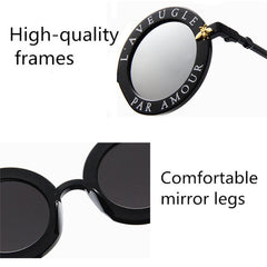 Women Vintage Round Frame Gradient Shades Sun Glasses, Transparent, Black Gray, Orange, Silver, Yellow, Pink, Black and Pink