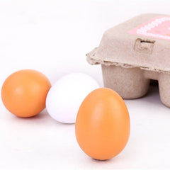 6 PCS Wooden Eggs Yolks Simulated Kitchen Food Cooking Toys Set Pretend Play For Children, 6 PCS Eggs