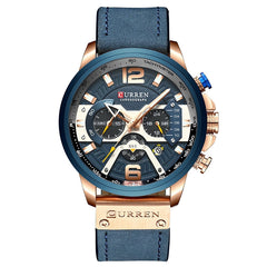 CURREN M8329 Casual Sport Leather Watch for Men, Rose blue, Rose black, Gold black, Black Khaki, White black