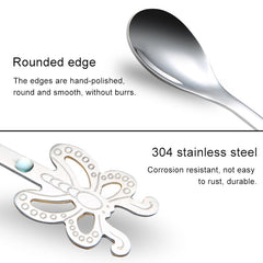 Multicolor Stainless Steel Butterfly Coffee Spoon Fruit Cold Drink Ice Cream Dessert Tea Spoon, Silver, Gold, Rose Gold, Rainbow, Black, Purple