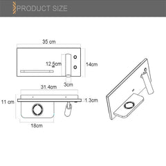 Wireless Wall Lamp USB 5V Charger Wall Lights Hotel Headboard Reading Lighting Spot Luminaire Lamp, Left