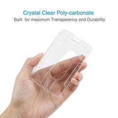 20 PCS Hard Plastic ID Badge Card Holder Integrated Injection Molded Transparent Double-sided Card Holder, Vertical Type PS