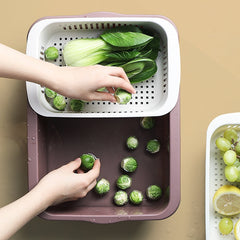 Double-layer Classification Square Drain Basket Kitchen Household Plastic Fruit and Vegetable Basket, Dark Red, Yellow Blue, Grass Green, Light Gray