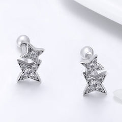Sterling Silver Bright Star Style Diamond Earrings Female Earrings, SCE432