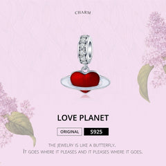 S925 Sterling Silver Pendant Red Love Planet DIY Bracelet Jewelry Accessories