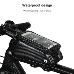 Rhinowalk Bicycle Front Tube Bag Waterproof Mobile Phone Touch Screen Multi-function Bicycle Handlebar Bag, Carbon Fiber Black, Matt Black
