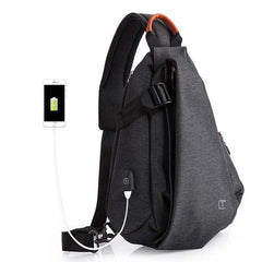 Multifunction Fashion Men Crossbody Bags Chest Pack Messengers Bag Waterproof Shoulder Bag with USB Charging Port, Black-L