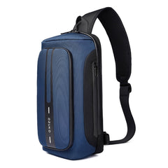 Ozuko 9315 Outdoor Waterproof Men Business Chest Bag Anti-theft Shoulder Messenger Bag with External USB Charging Port, Dark Blue, Black, Dark Gray