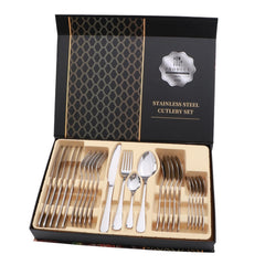 24 in 1 Stainless Steel Tableware Western Steak Cutlery Gift Set, Silver, Golden, Rose Gold, Rainbow Color, Black