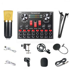 V8S Sound Card Mobile Phone Computer Anchor Live K Song Recording Microphone, English Version, V8S + Golden Net BM700 Set, V8S + Black Bet BM700 Set