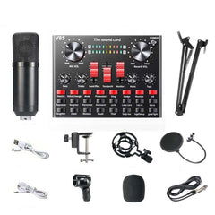 V8S Sound Card Mobile Phone Computer Anchor Live K Song Recording Microphone, English Version, V8S + Golden Net BM700 Set, V8S + Black Bet BM700 Set