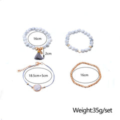 4 PCS/ Set Bohemian Charm Bead Bracelet Women Heart Marble Stone Tassel Bangles