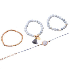 4 PCS/ Set Bohemian Charm Bead Bracelet Women Heart Marble Stone Tassel Bangles
