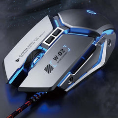 Inphic W-02 6 Keys Home Office Luminous Macro Programming USB Computer Mechanical Game Wired Mouse, W-02 (Metallic Gray)