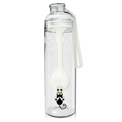 Cartoon Cat Pattern Tea Water Separation Plastic Cup With Spoon, White, Red, Blue, Black