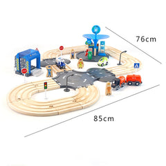 Multifunctional Wooden Police Station Road Track Set Baby Assembling Building Blocks Educational Early Education Toys, Police Station Road Track Set
