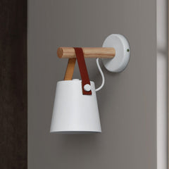 LED Wall Light Wood Wall Lamp Bed Bedside Light Night Lights Modern Nordic Lampshade Home Decor, white, black