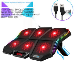 COOLCOLD RGB Notebook Radiator Six Fan Adjustable Laptop Cooling Base, 5V Speed Colorful Version, 5V Touch 12 Symphony Version