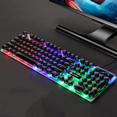 LIMEIDE GTX300 104 Keys Retro Round Key Cap USB Wired Mouse Keyboard, Cable Length: 1.4m, Punk Single Keyboard White, Punk Single Keyboard Black, Punk Set White, Punk Set Black