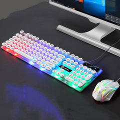 LIMEIDE GTX300 104 Keys Retro Round Key Cap USB Wired Mouse Keyboard, Cable Length: 1.4m, Punk Single Keyboard White, Punk Single Keyboard Black, Punk Set White, Punk Set Black