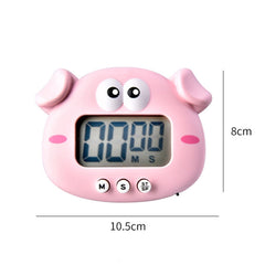 Kitchen Baking Cartoon Animal Electronic Timer Alarm Clock Student Learning Timer, Pink Pig, Yellow Chicken, Green Frog, Pink Frog