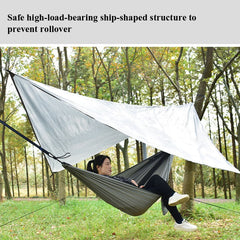 Outdoor Camping Sunshade + Anti-Mosquito Hammock Set Parachute Fabric Net Yarn Anti-Mosquito Hammock, 360x290cm Ink Green