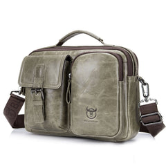 BULL CAPTAIN 036 Men Leather Shoulder Bag Retro First-Layer Cowhide Messenger Bag, Black, Iron Blue, Beige, Brown, Yellow Brown