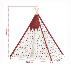 Indian Children Tent Cotton Cloth Indoor Play House Parent-Child Doll House, Pink Stars, Wavy Pattern
