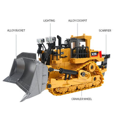 2.4G Remote Control Nine-Channel Crawler Heavy Bulldozer Children Remote Control Toy Alloy Excavator, 1031 Alloy Excavator