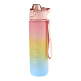 1000ml Large Capacity Gradient ColorsPlastic Sports Water Cup, Cherry Pink, Sky Blue, Silver Gray