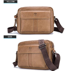 BULL CAPTAIN Double Layer Leather One Shoulder Messenger Bag For Men, Yellow Brown, Beige, Iron Blue