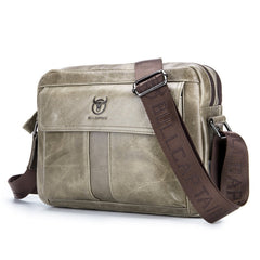 BULL CAPTAIN Double Layer Leather One Shoulder Messenger Bag For Men, Yellow Brown, Beige, Iron Blue