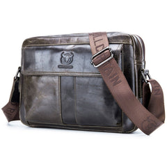 BULL CAPTAIN Double Layer Leather One Shoulder Messenger Bag For Men, Yellow Brown, Beige, Iron Blue