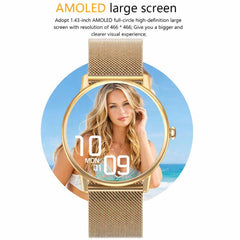 LOANIY Y86 1.43 Inch Heart Rate Monitoring Smart Bluetooth Watch, Gold Steel, Black Steel