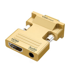 HDMI Female To VGA Male With Audio Adapter Computer Monitor TV Projector Converter, White, Gold, Black