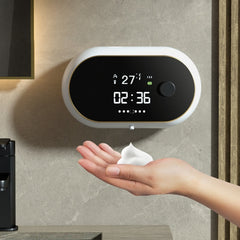 W2 Wall-mounted USB Charging Automatic Foam Soap Dispenser With Time Temperature Display, White, Black