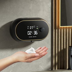 W2 Wall-mounted USB Charging Automatic Foam Soap Dispenser With Time Temperature Display, White, Black