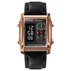 SKMEI 1868 Square Double Display Waterproof Men Watch, Style:, Steel Belt (Black), Leather Belt (Black), Steel Belt (Rose Gold), Leather Belt (Rose Gold), Steel Belt (Gold), Leather Belt (Gold), Steel Belt (Silver), Leather Belt (Silver)